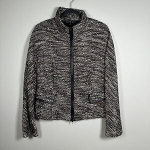 Lafayette 148‎ Size 8 Black Rose Gold Brown Full Zip Wool Blend Blazer Jacket
